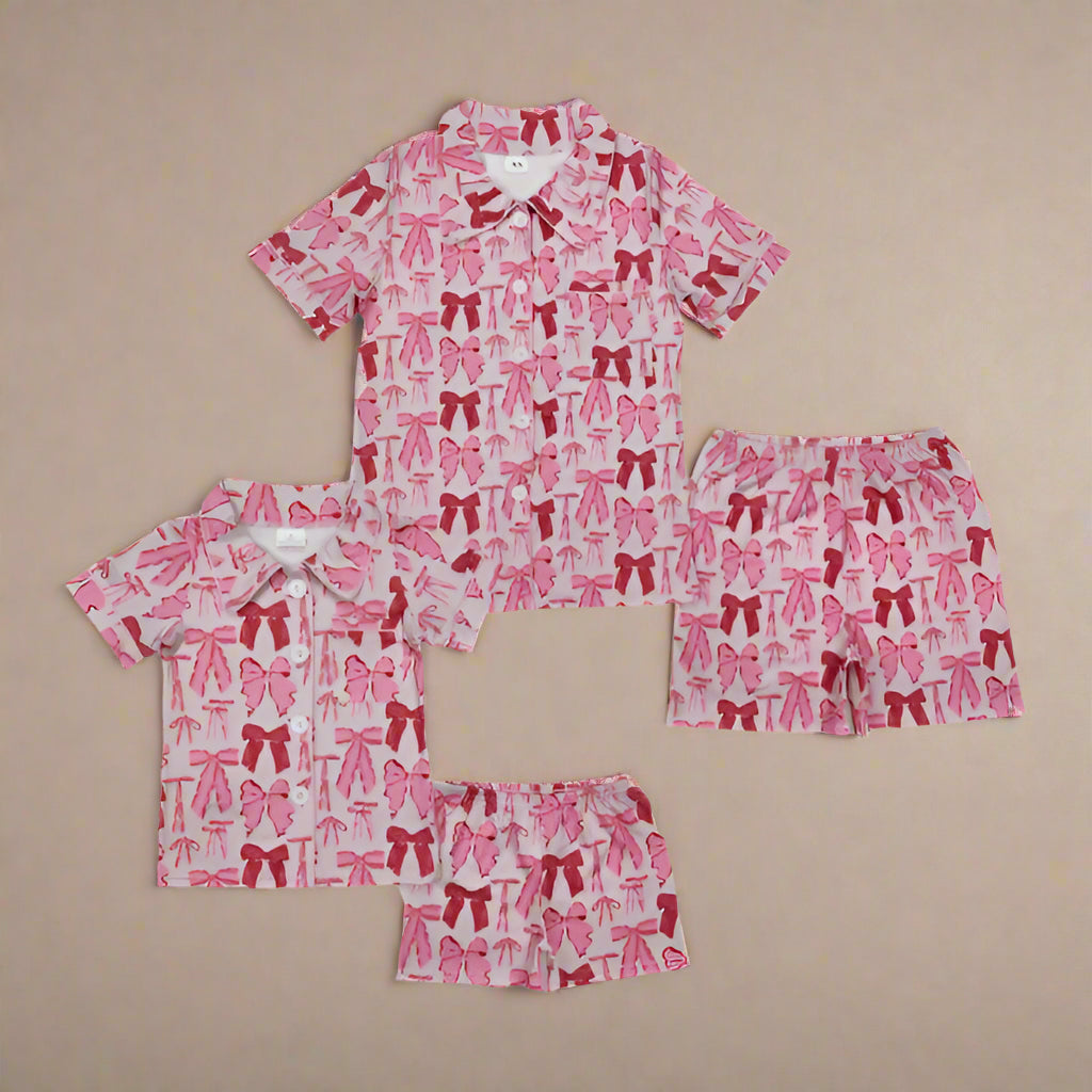 Mommy & Me Pink Bows Pajamas Sets