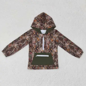 Boys Camo Hooded Half-Zip Pocket Pullovers