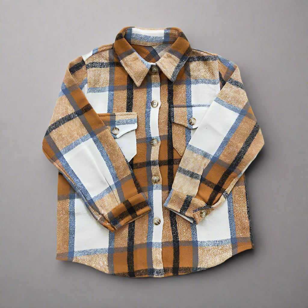 Kids Mustard Plaid Button-Up