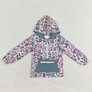 Boys Camo Hooded Half-Zip Pocket Pullovers