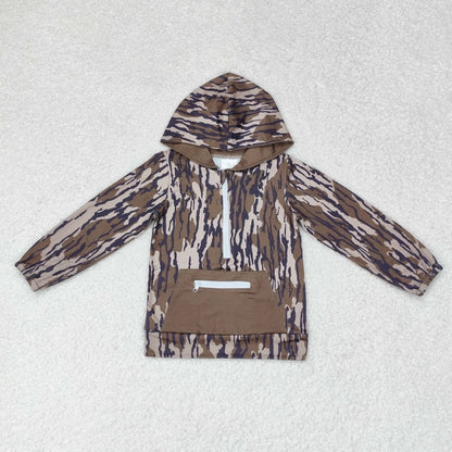 Boys Camo Hooded Half-Zip Pocket Pullovers