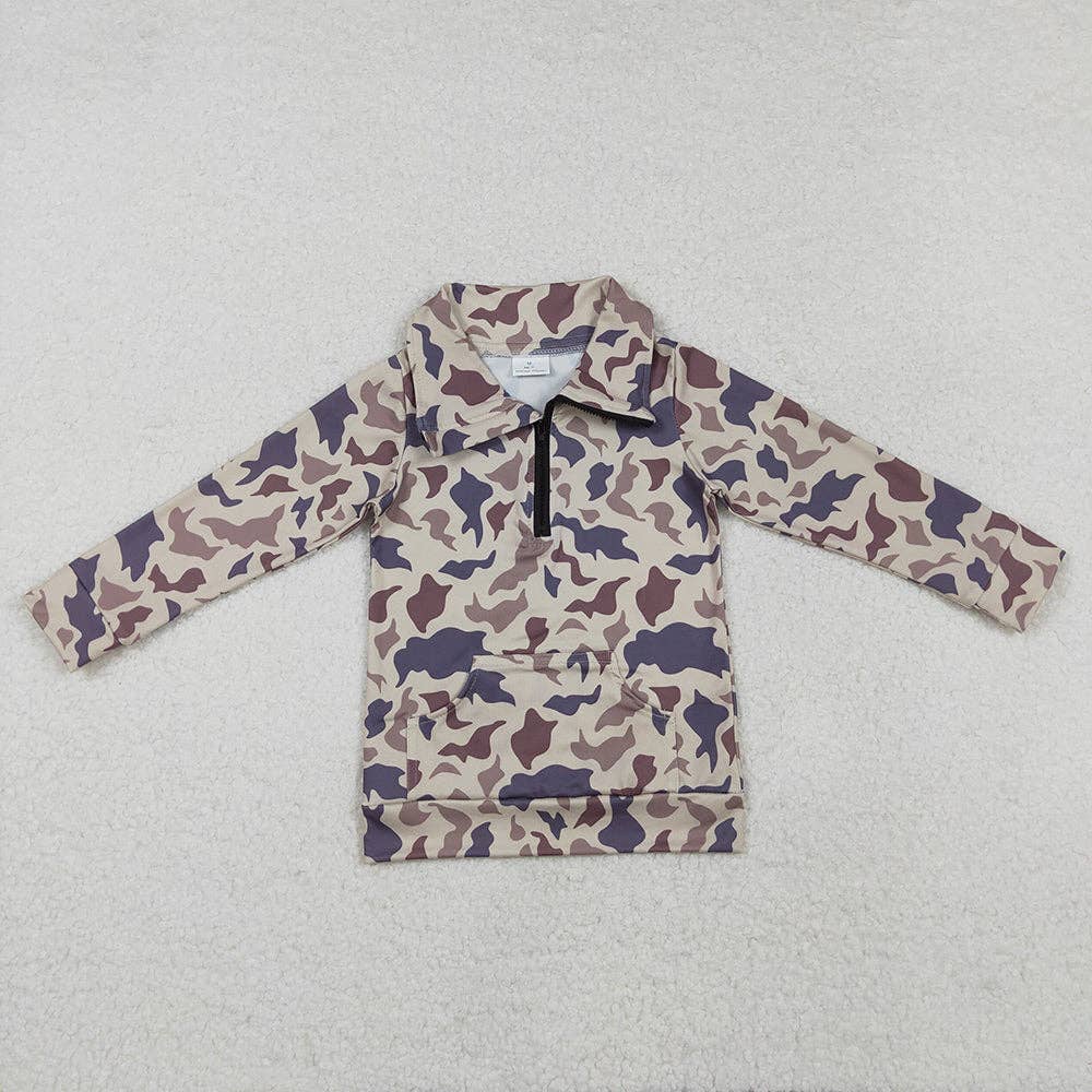 Mommy & Me Grey Khaki Camo Half-Zip Pullovers