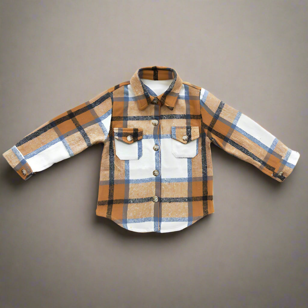 Kids Mustard Plaid Button-Up