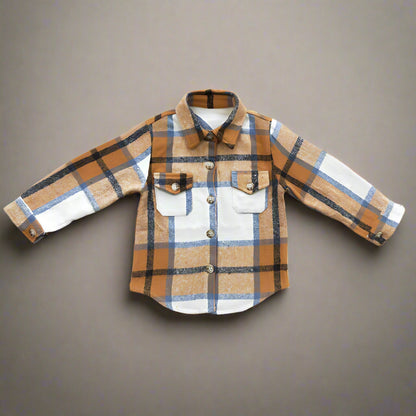 Kids Mustard Plaid Button-Up