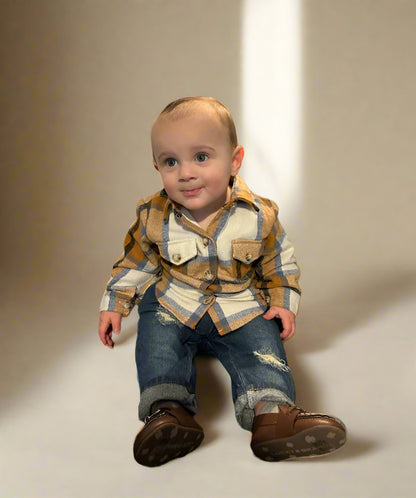 Kids Mustard Plaid Button-Up