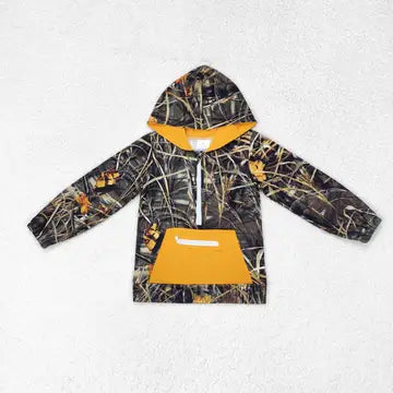 Boys Camo Hooded Half-Zip Pocket Pullovers