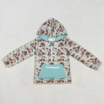 Boys Camo Hooded Half-Zip Pocket Pullovers